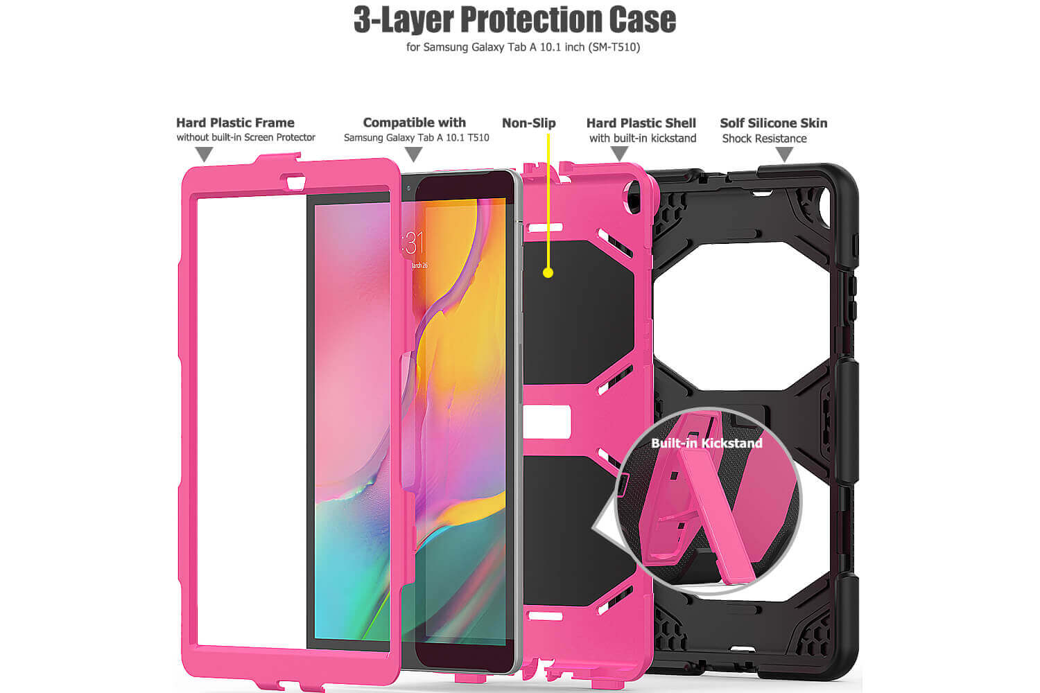 galaxy tab a 10.1 2019 rugged case with kickstand pink