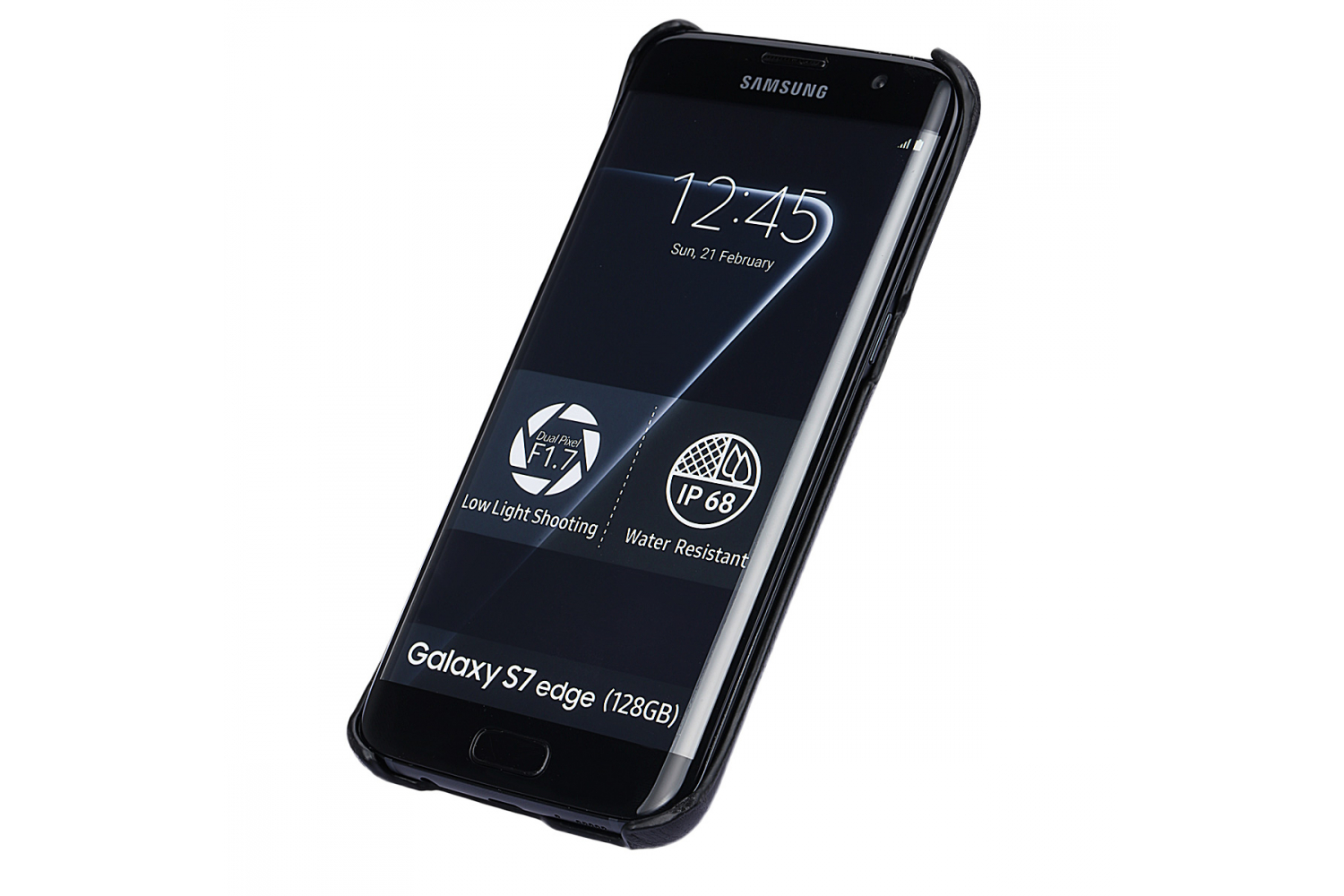 Samsung S7 Edge echt lederen backcover Zwart