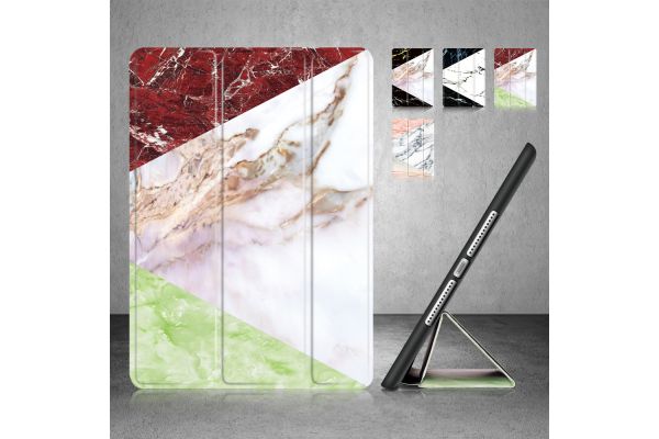 Flipstand Cover iPad 9.7 2018 Marmer Look Multi Color Groen