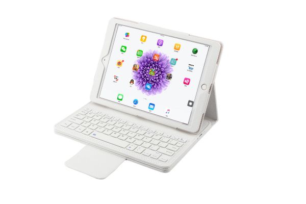 iPad 9.7 (2018) luxe hoes met uitneembaar Bluetooth Toetsenbord Wit