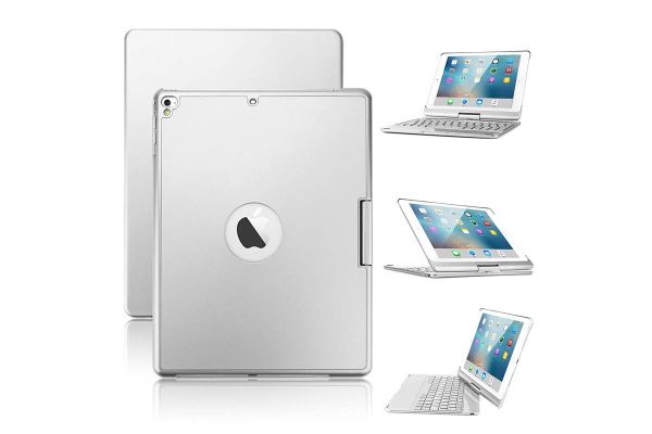 Draaibare iPad Air (1) hoes zilver met bluetooth toetsenbord en led verlichting