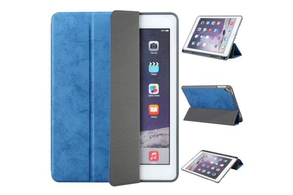 Flipstand Cover iPad 9.7 2018 Suede Look Blauw