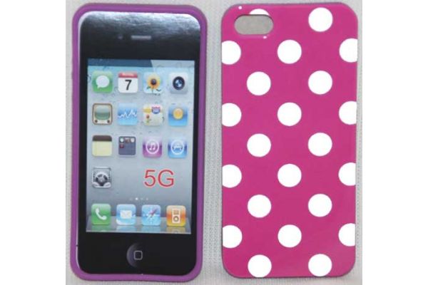 iPhone 5 | 5S Hoesje hardcase Polka Dots Fuchsia-Wit