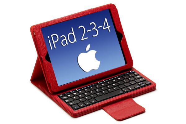 iPad 2-3-4 Luxe hoes met uitneembaar Bluetooth Toetsenbord leer Rood
