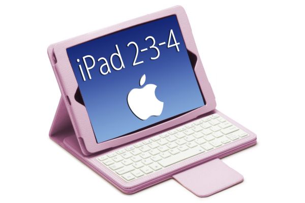 iPad 2-3-4 Luxe hoes met uitneembaar Bluetooth Toetsenbord leer Roze