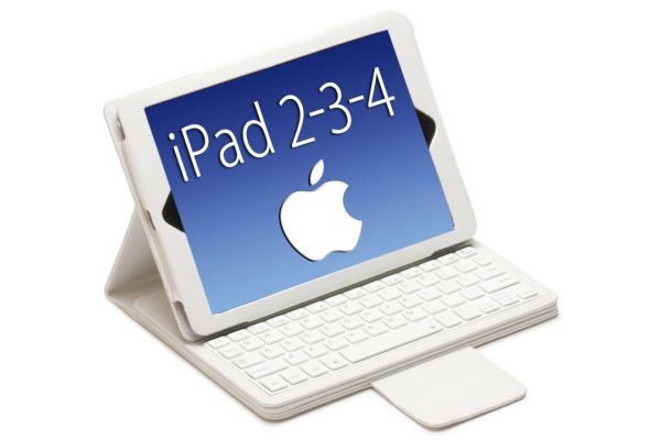 iPad 2-3-4 Luxe hoes met uitneembaar Bluetooth Toetsenbord leer Wit