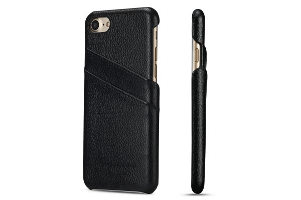 iPhone 7 echt lederen back cover / wallet zwart merk Fashion