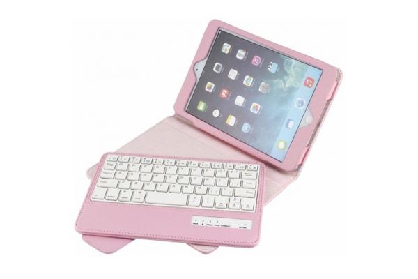 iPad MINI 1-2-3 Luxe hoes met uitneembaar Bluetooth Toetsenbord Roze