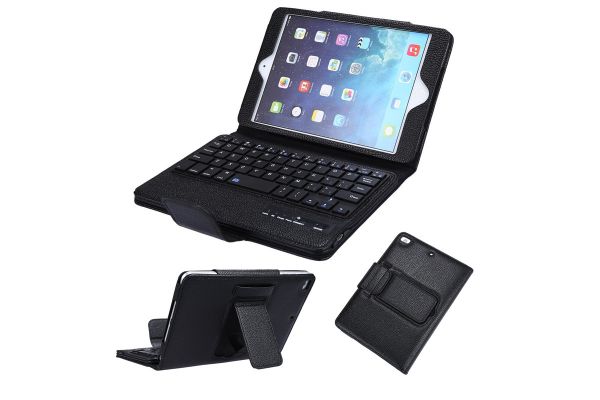 iPad MINI 1-2-3 Luxe hoes met uitneembaar Bluetooth Toetsenbord Zwart