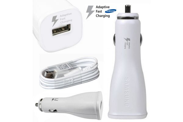 Samsung S5 S6 S7 autolader 1x fast charger inclusief Samsung micro usb kabel 1.5 meter wit