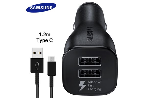 Samsung S8 autolader 2 x fast charger inclusief Samsung USB TYPE-C kabel zwart